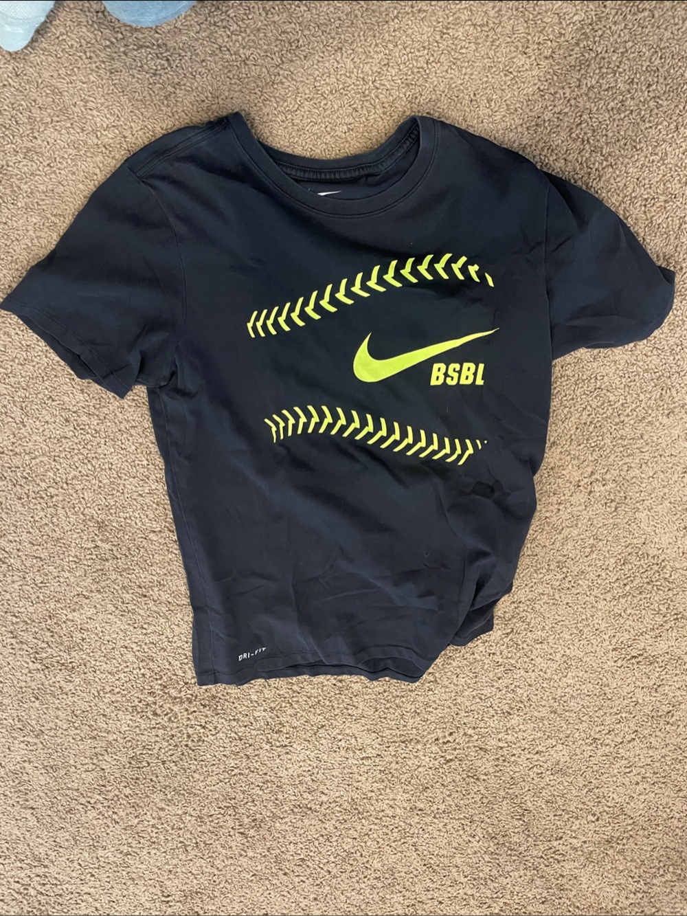 Nike Boys Black T-Shirt with Neon Yellow Baseball Graphic